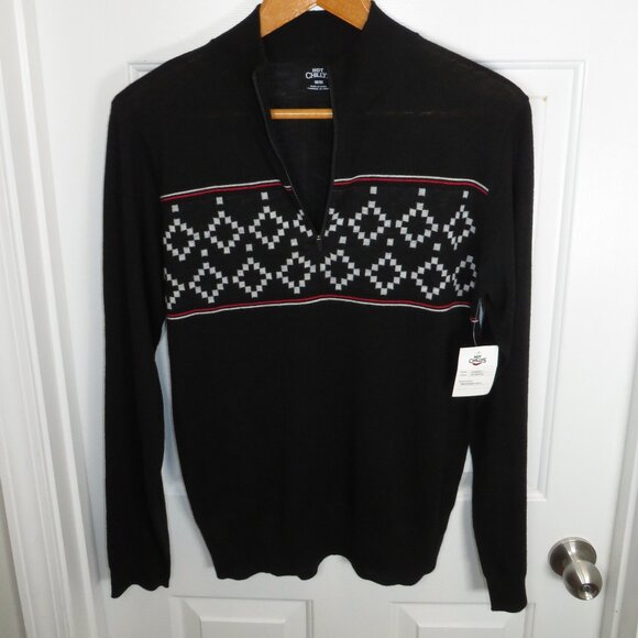 *NWT* Hot Chillys Men's Black Nordic Pattern Zip-T Wool Blend 1/4 Zip - Picture 1 of 6